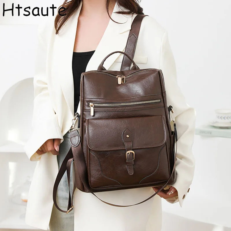 

Professional Commuter Backpack Compartment PU Leather Laptop Bags Waterproof Travel Bag Ventilated Back Bagpack mochila hombre