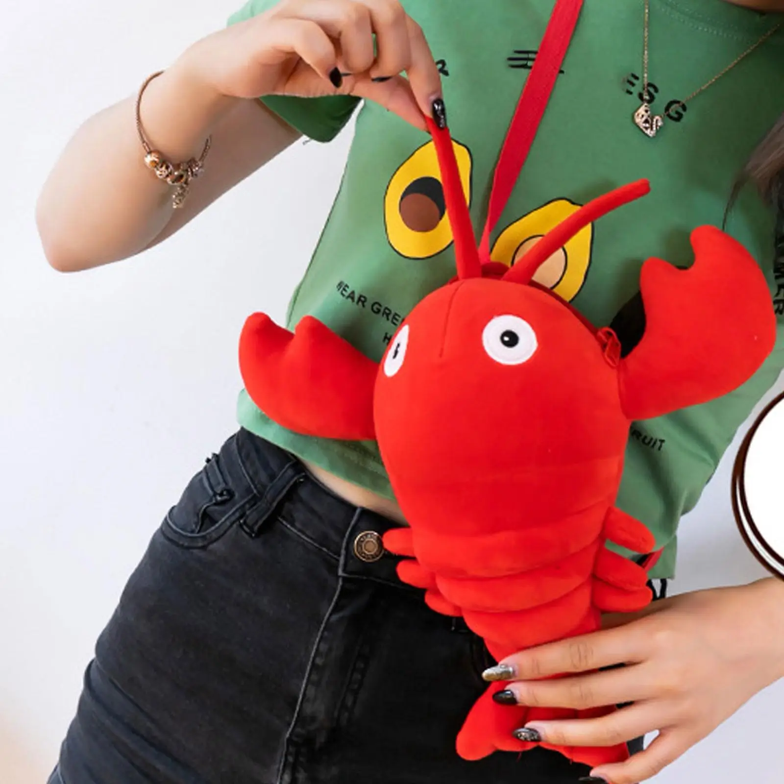 Crayfish Plush Crossbody Bag Casual Soft Novelty Animal Shaped Purse for Dating