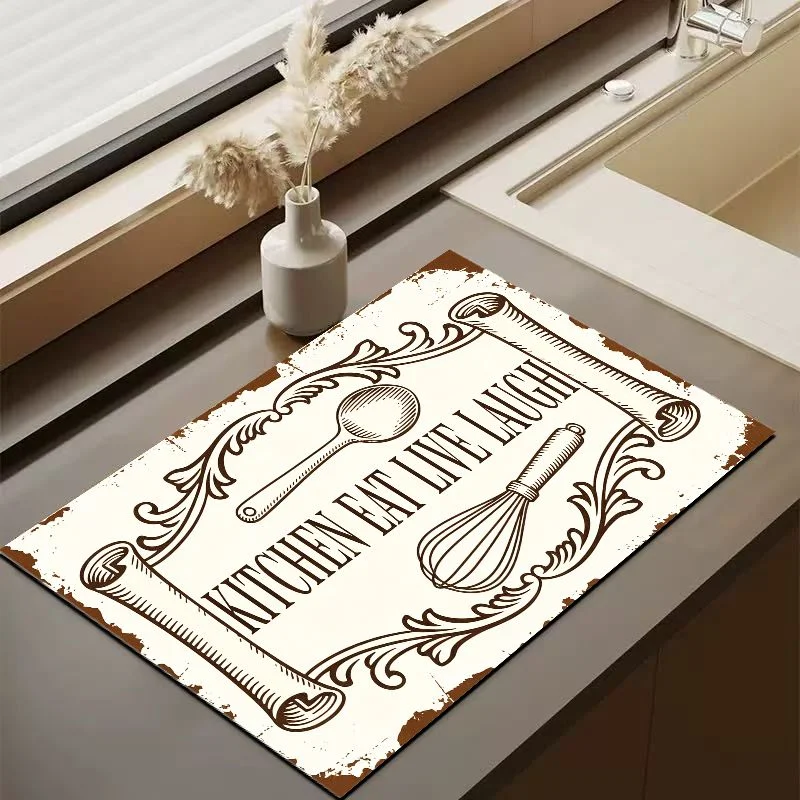 VIKAMA Wood Grain Utensil Kitchen Mat Non Slip Quick Dry Oilproof Absorbent Kitchen Counter Drying Decor Rug