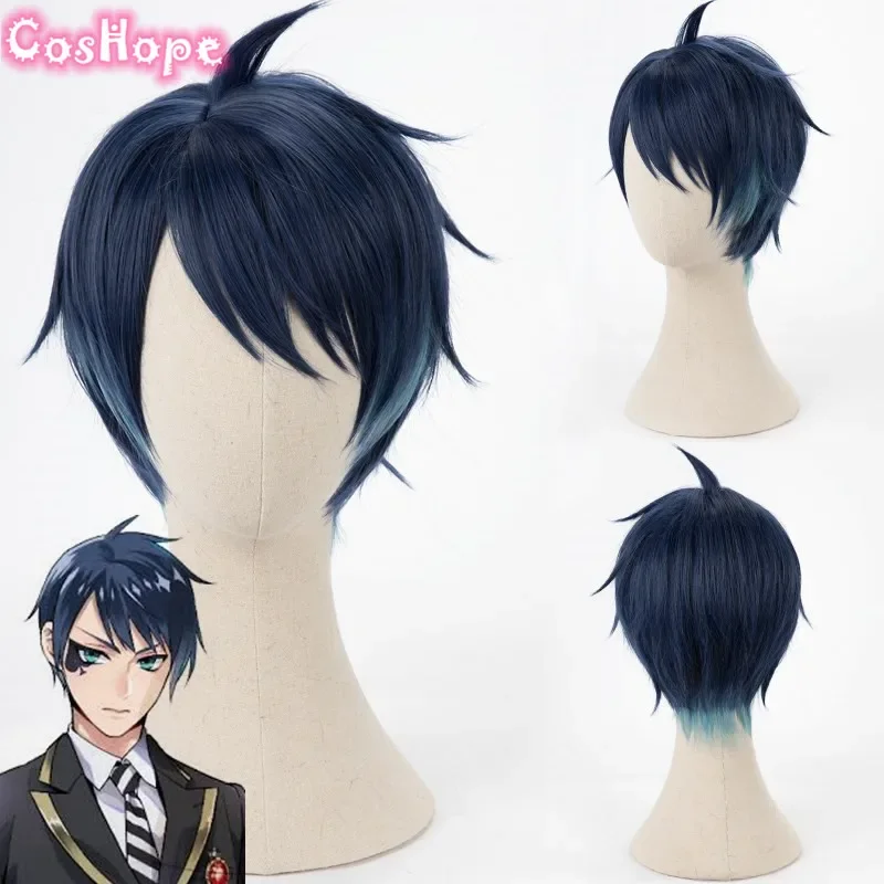 Peruca de Cosplay Deuce Spade para homens, peruca azul curta, perucas sintéticas, resistente ao calor, anime