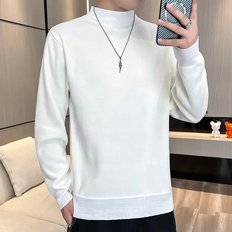 秋のモックネックセーター メンズ 厚手 暖かい ニットウェア メンズ クラシック 無地 ボトムス シャツ メンズ プルオーバー 白 黒 赤 ニット服