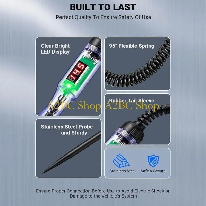 A2BC Car Circuit Tester Pen with Coiled Cable and Clip, Display Window and ABS Body, Handheld Probes Test Tool for Wiring Checks