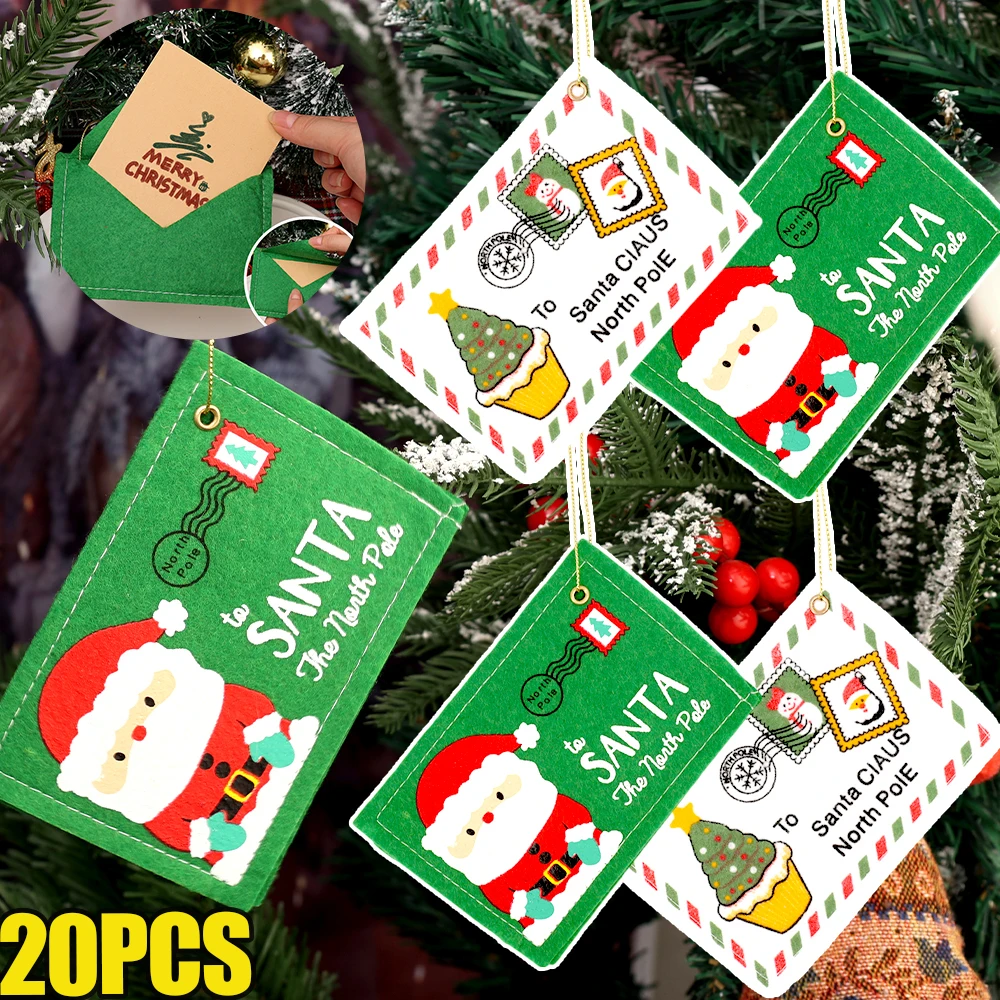 20/1Pcs Christmas Envelope Pendants Non-woven Fabric Santa Claus DIY Ornaments Home New Year Party  Xmas Tree Decoration Supply