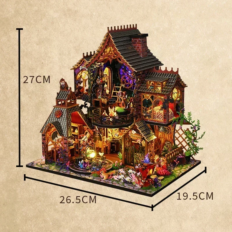 Retro DIY Wooden Magic Forest Spirit Dollhouses Miniature Kits With Furniture LED Light Home Desk Decoration Adult Handmade Gift