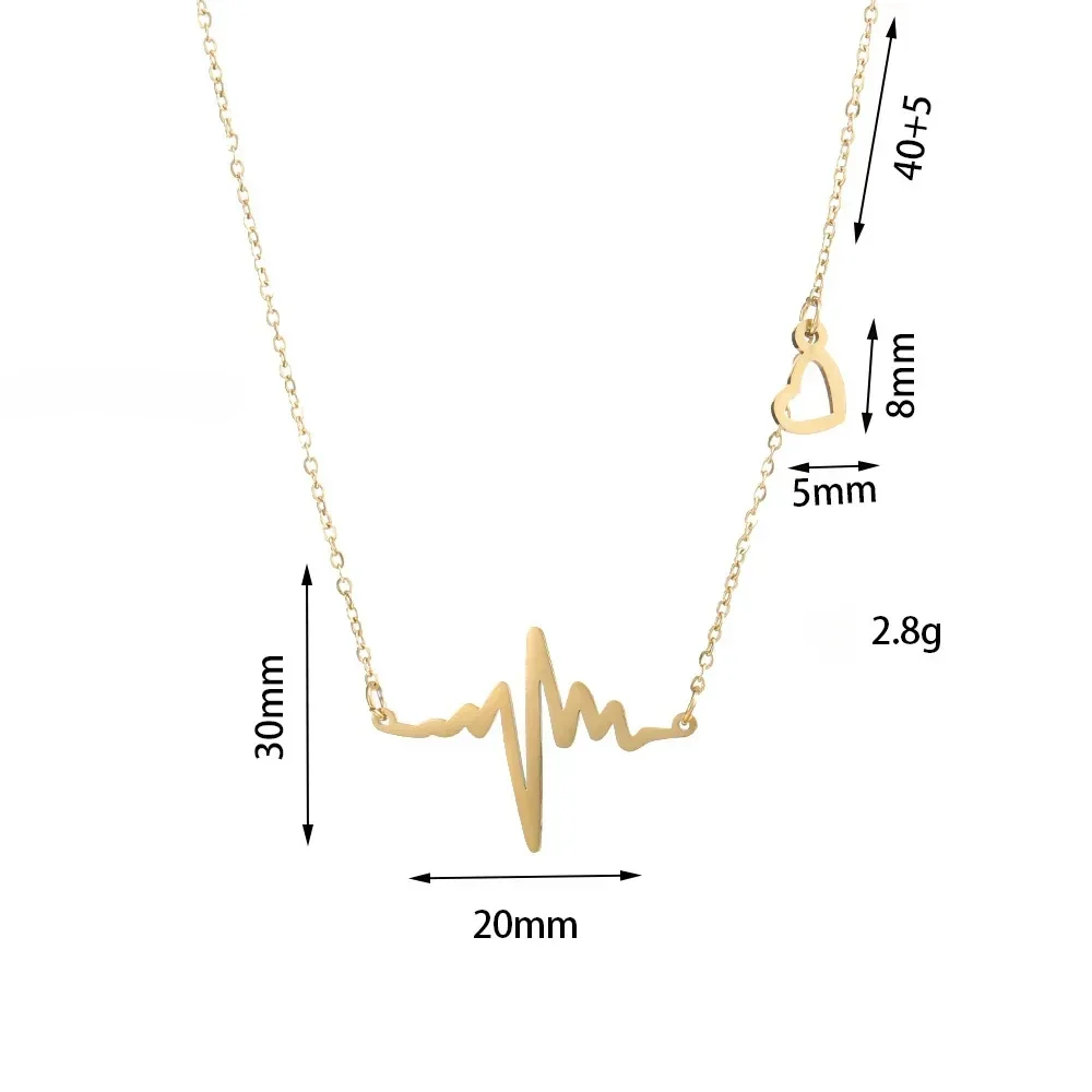 Romantic Heart Beat Love Pendant Electrocardiogram Fashion Stainless Steel Necklace Collarbone Chain Jewelry for Valentine\'s Day