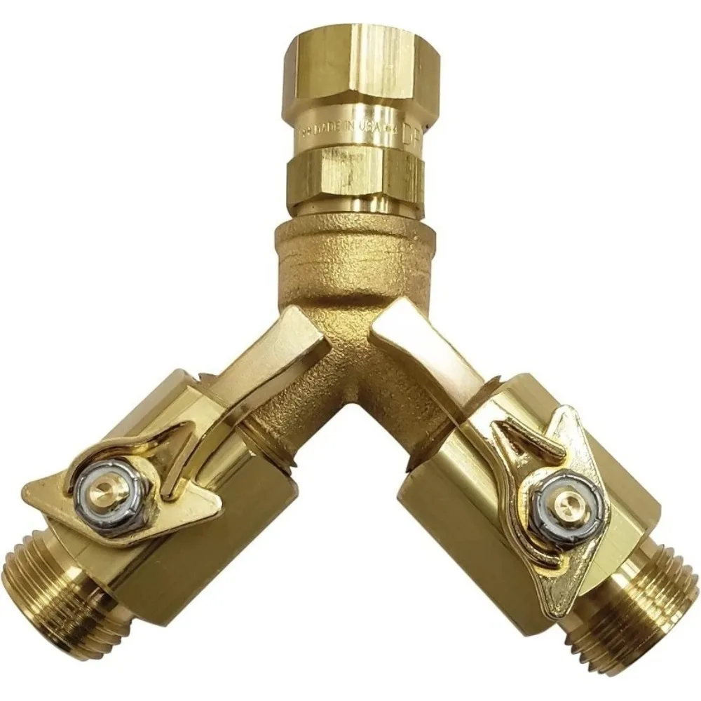 

Heavy Duty Brass Twin Shut Off Valve with Full Water Flow, Two Way Connector, Quarter Turn Off Position,New Products Hot Sale.