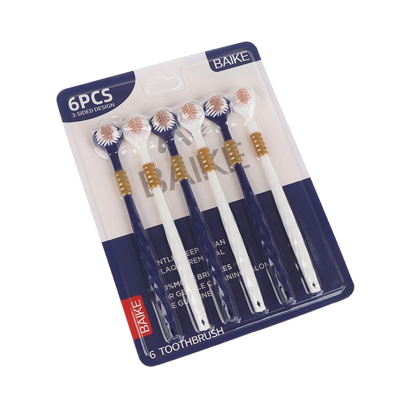 6 Pcs Family Soft Bristled Three Sided Toothbrush - Efficient Cleaning Three Headed Manual Toothbrush