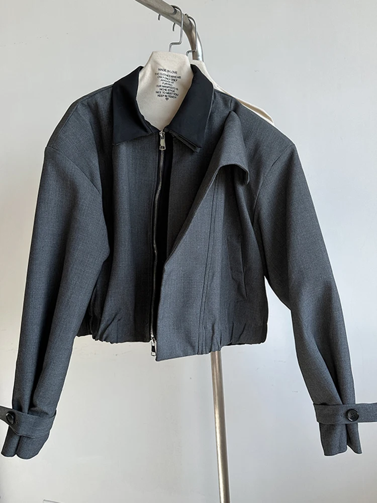 YERMORA رمادي غير النظامية تقسم جاكيت زيبرا للنساء التلبيب كم طويل فضفاض معطف جديد موضة المد ربيع الخريف 2025 #6