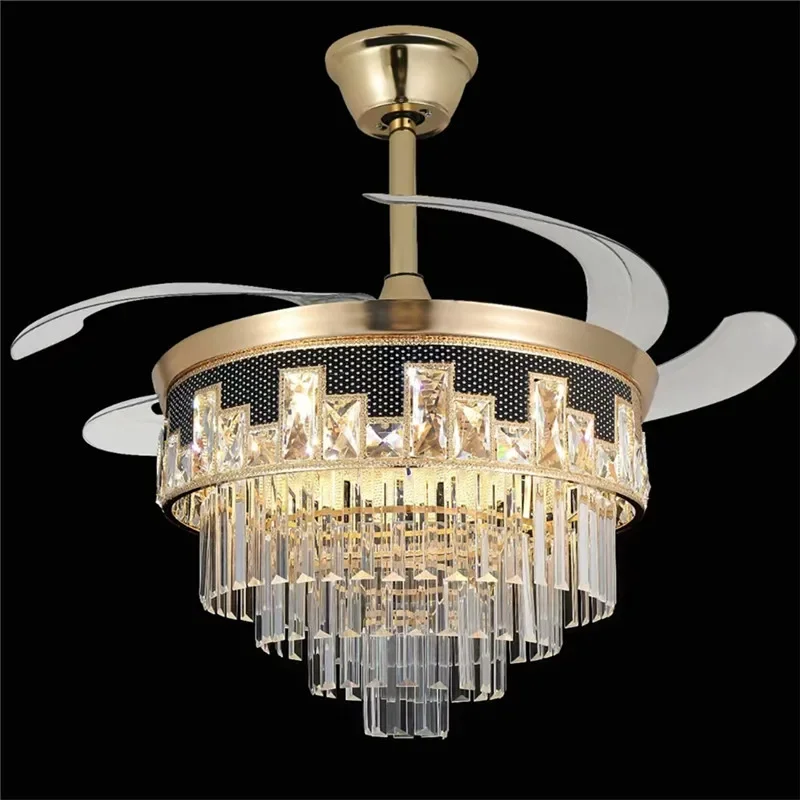 

DORIAN Modern Crystal Fan Light Luxury Living Room Restaurant Bedroom StudyVilla LED Ceiling Fan Light Remote Electric Fan Light