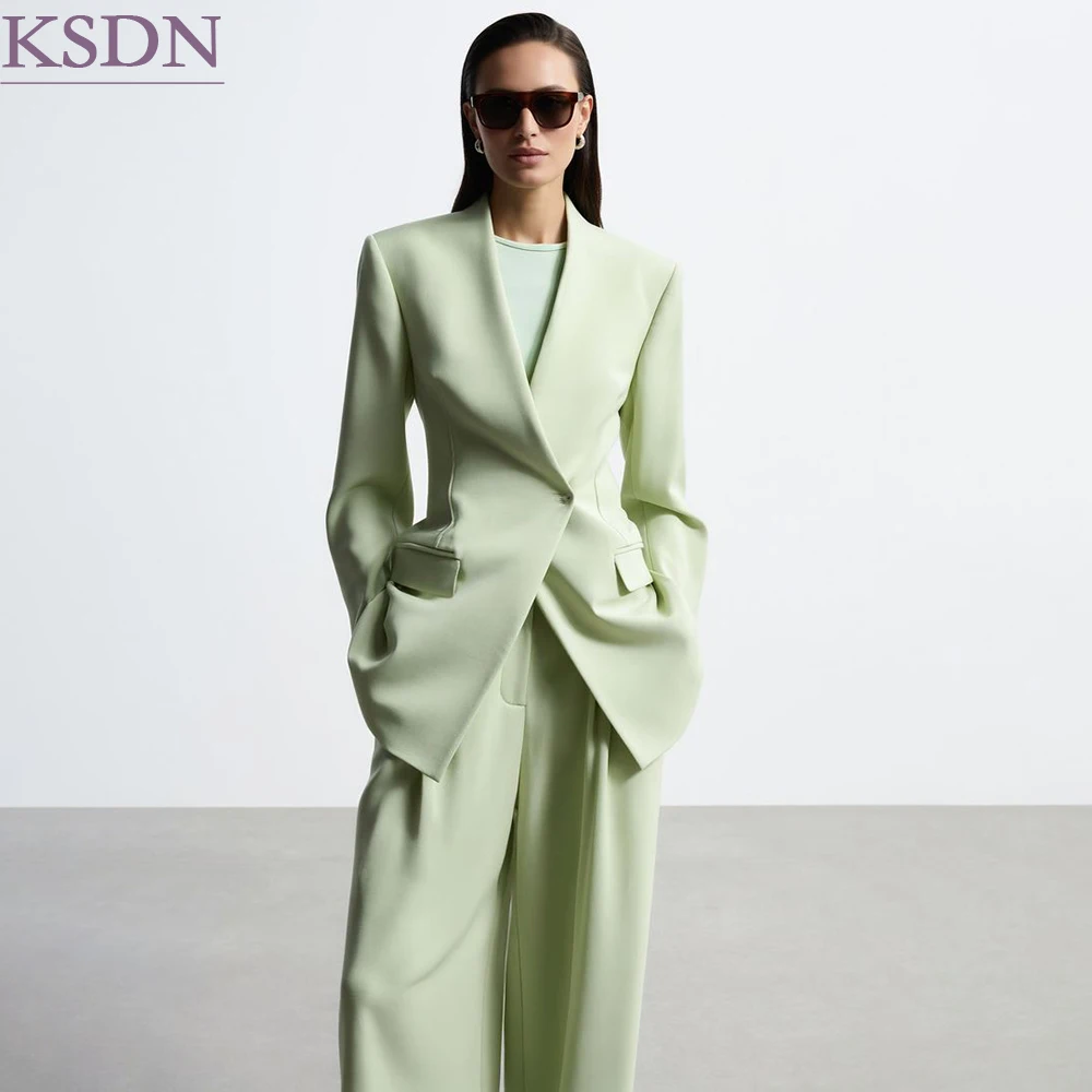 Modern Women's Suits Customized Collarless One-Button Dinner Blazer High Quality 2 Piece Jacket Pants Event Office Lady Sets