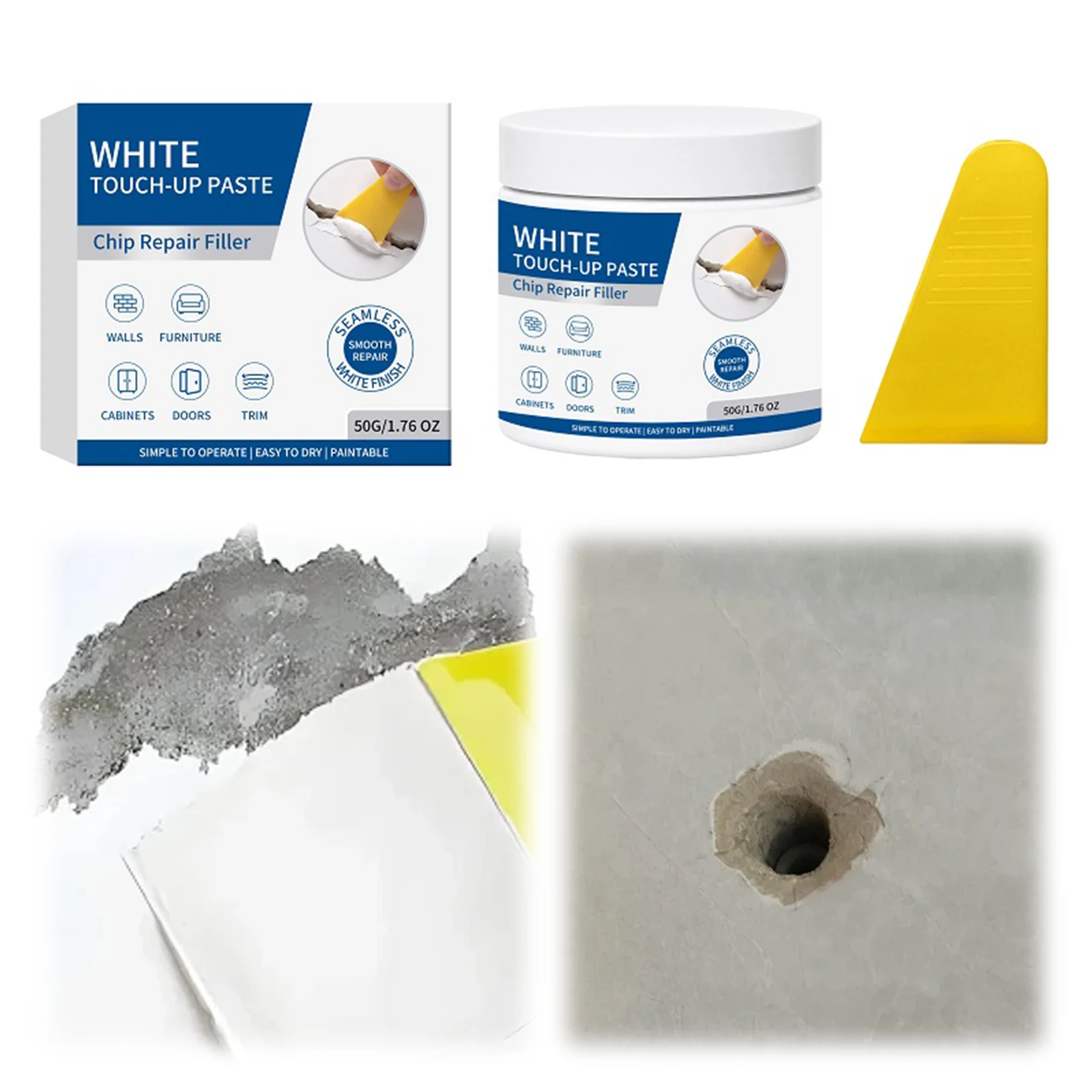White Scratch Fix Paste Furniture Repair Cream Wood Filler Wall Crack Restoration Cabinet Baseboard Quick Dry Repair