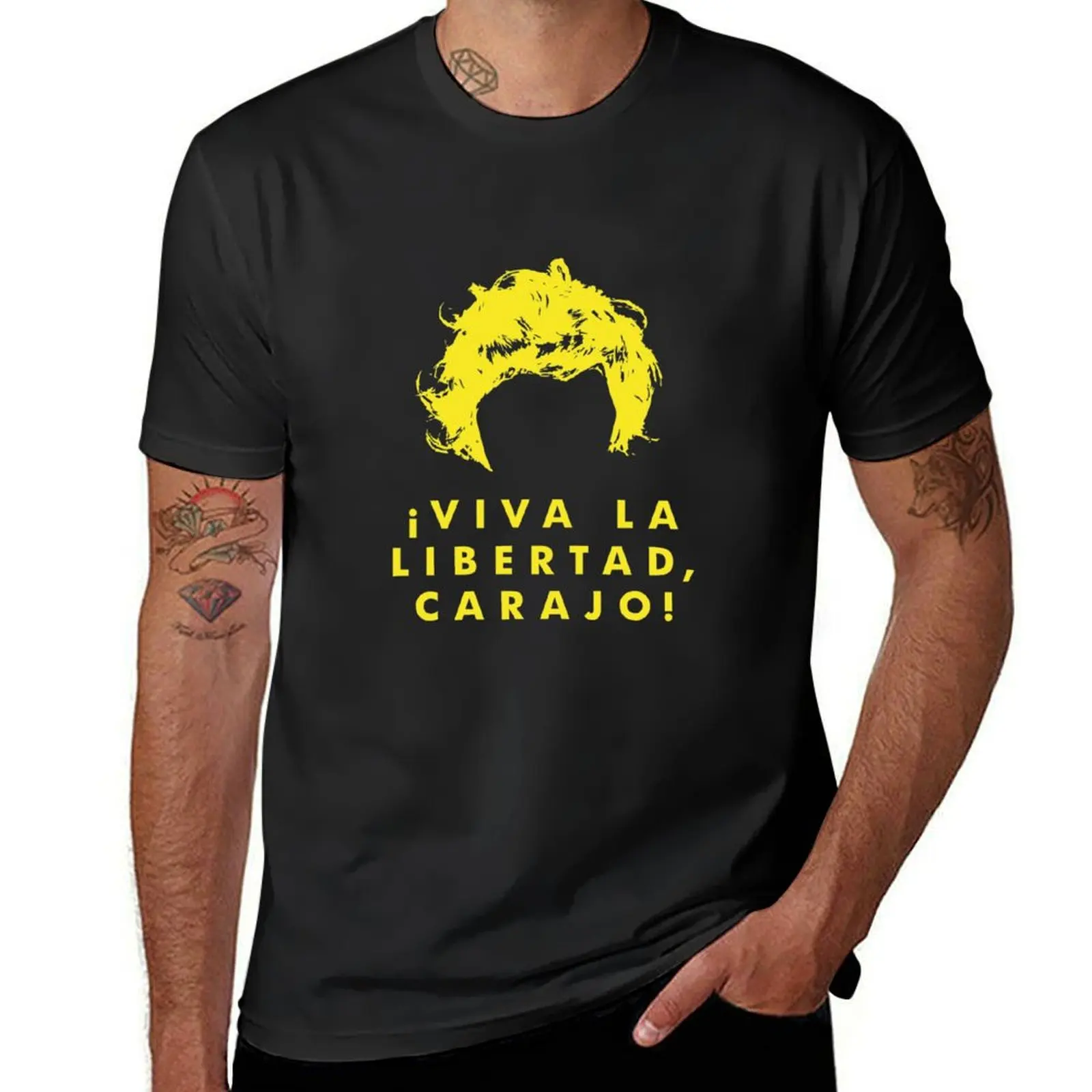 

VIVA LIBERTAD YELLOW MILEI T-shirt customs design your own Short sleeve tee plus sizes graphics mens t shirts casual stylish