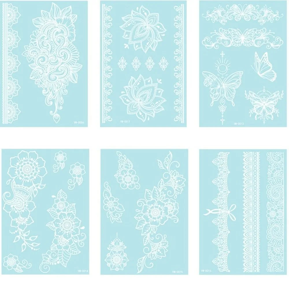 

6 Sheets Blue Luminous Henna Tattoo Stickers Lasting Sweatproof Mandala Temporary Tattoos White Glow in the Dark