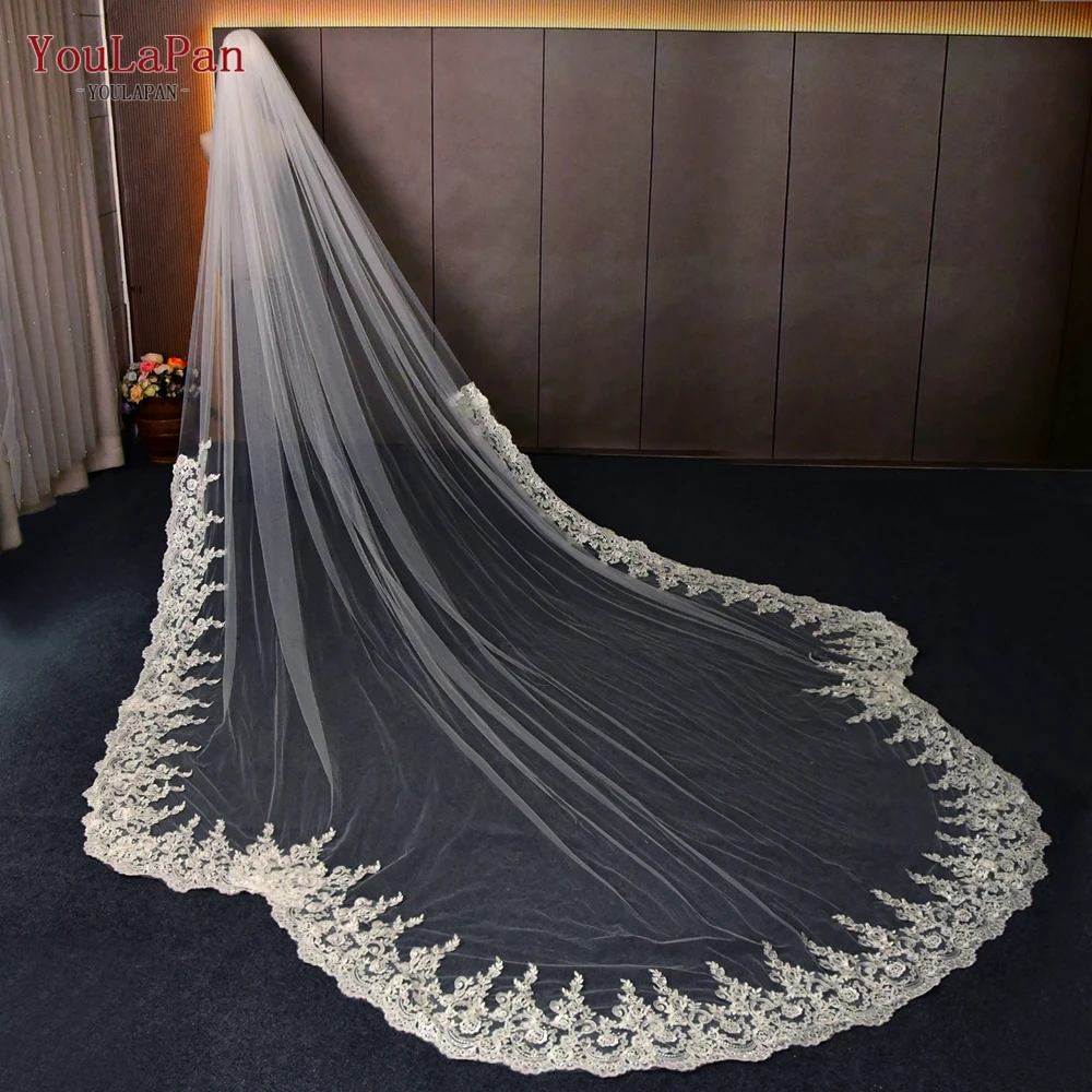 YouLaPan V137 Bridal Veils Long Cathedral Style Wedding Veil Chapel Length 1 Tier Extra Wide Royal Scalloped Edged Wedding Veu