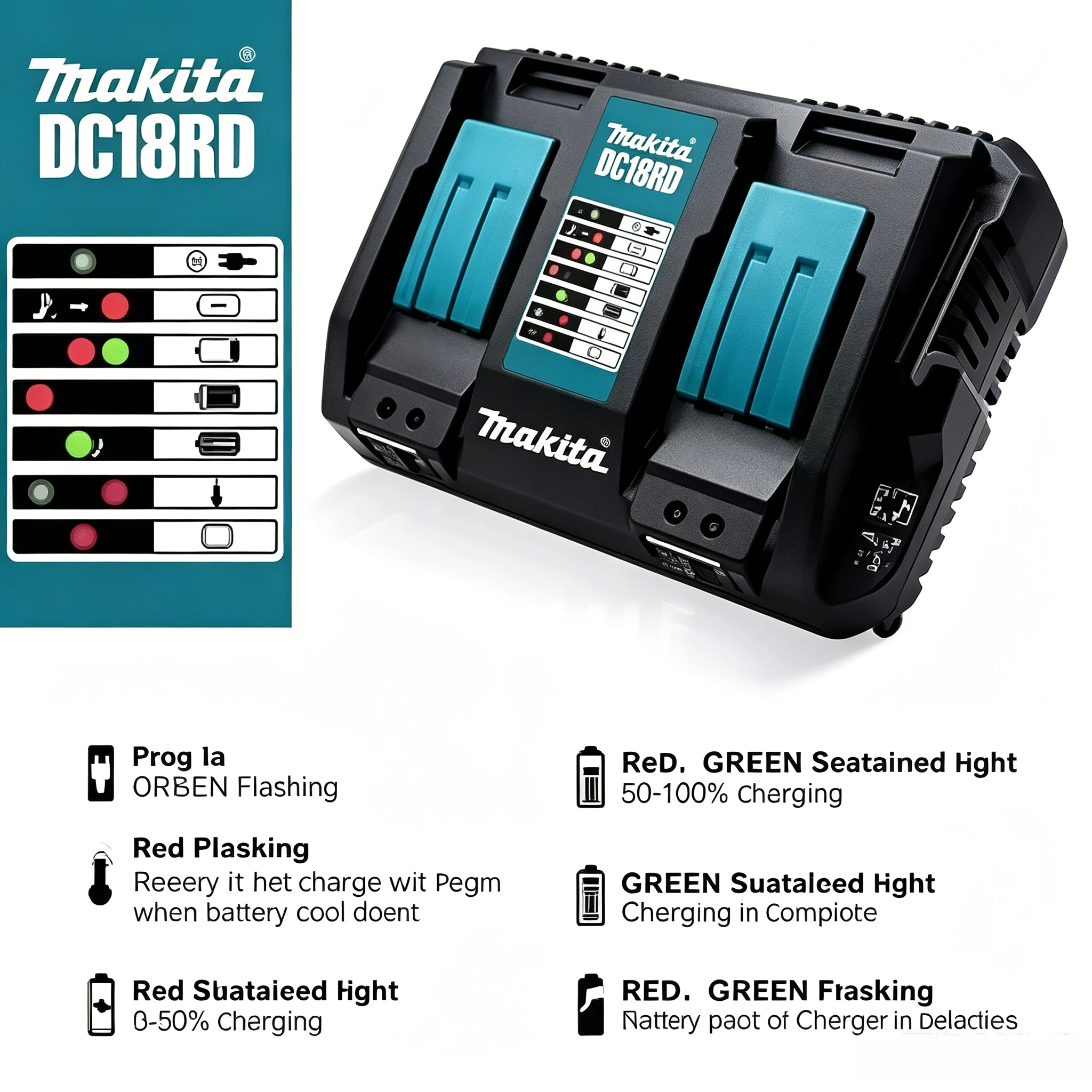 Makita DC18RC DC18RD 18V LXT Battery Charger Fast Charging for DHP487 Blower Pruning Shears BL1830B 18V BL‑Series Batteries