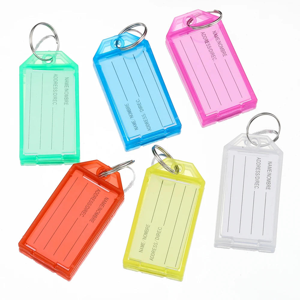50pcs Color Plastic Key Tags with Split Ring Flap Label Window for DIY ID Keychain Luggage Backpack Car Keys Identification Tag