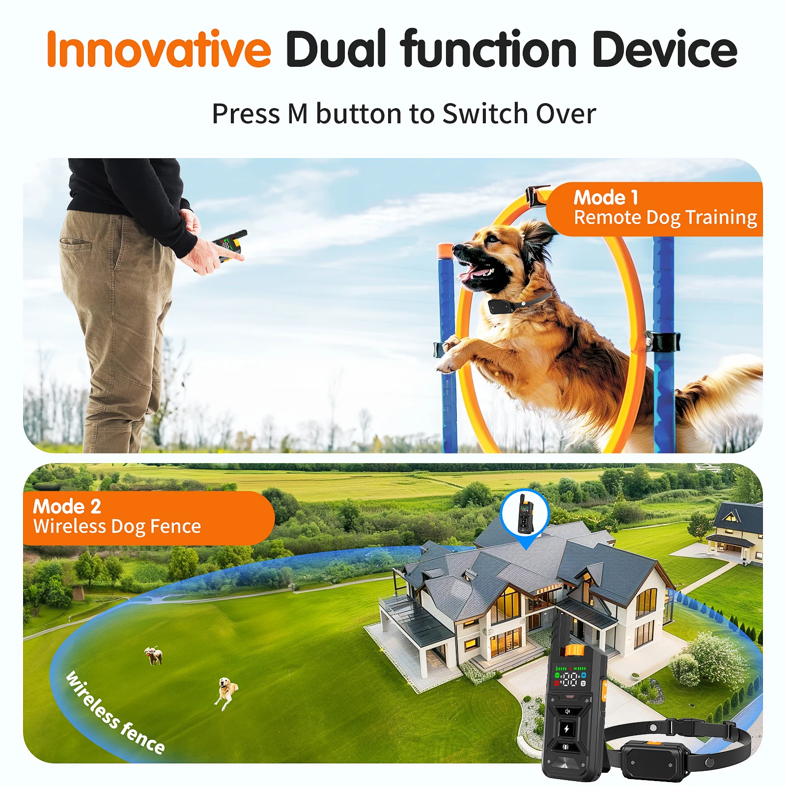 Collare di addestramento remoto per recinzione elettronica wireless invisibile impermeabile regolabile da esterno a lungo raggio da 300 m con funzione antiurto