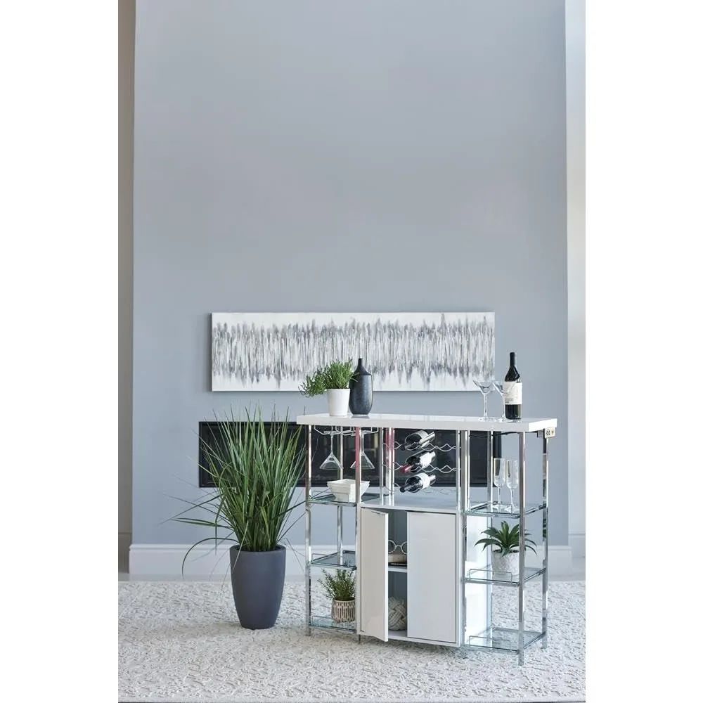 Furnishings Gallimore 2-Door Bar Cabinet with Glass Shelf High Glossy White and Chrome