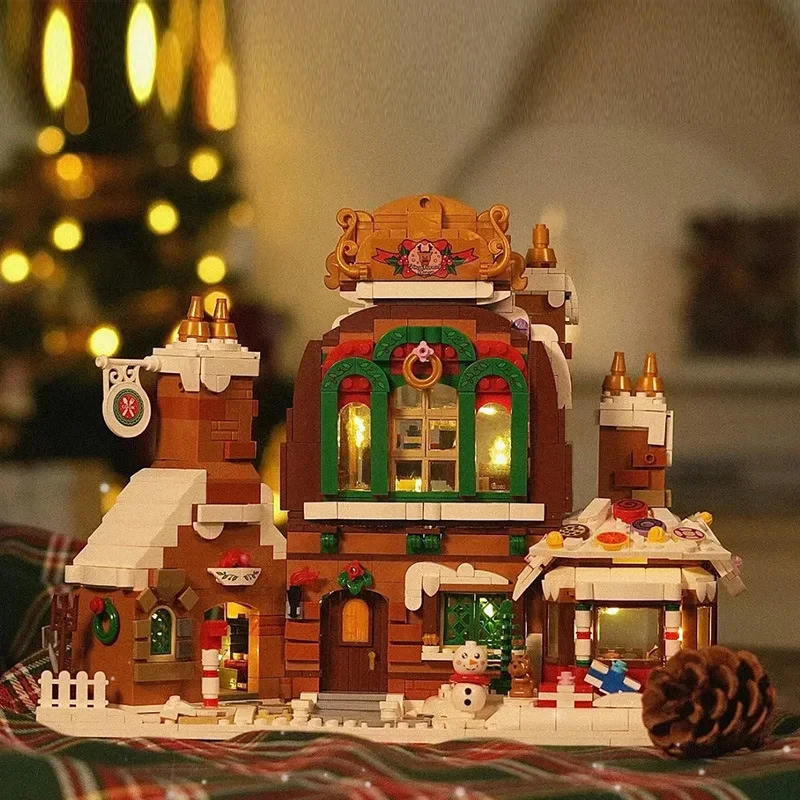 Merry Christmas 1481Pcs Gingerbread House Street View Model Building Blocks Snowman DIY Mini Bricks Toy Children Adult Xmas Gift