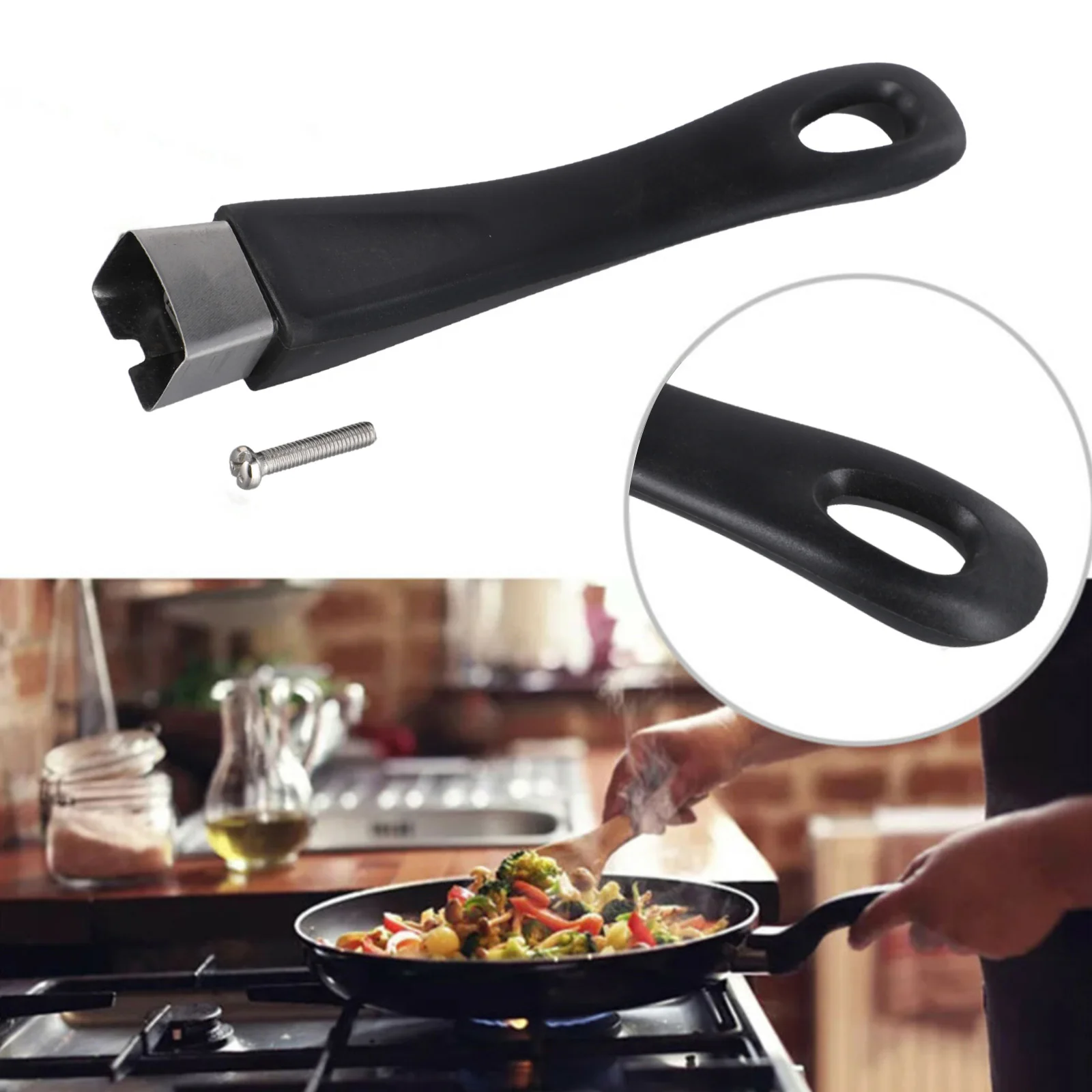2PCS Bakelite Pan Handle Replacement For Household Kitchen Cookware, Black, Easy Install With Hanging Hole Heat Resistant