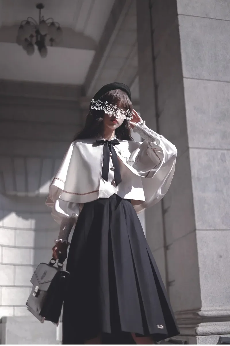 Preppy Style Uniform Elegant New Year Coat Top Women's Clothing 2025 Autumn Winter Japanese Rojita Cloak Vest Shirt Long Skirt