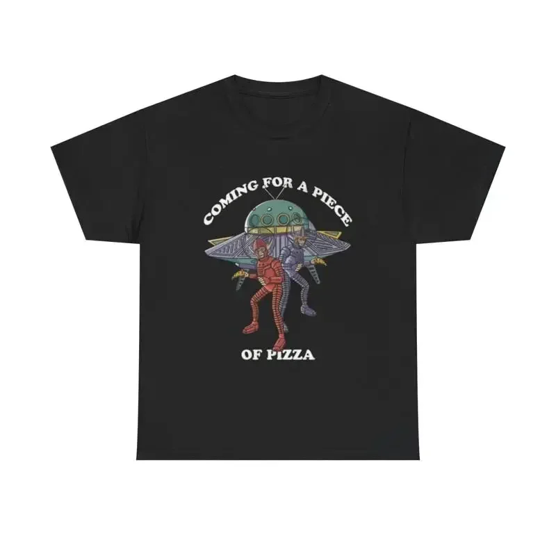 Alien Pizza Run T Shirt Funny New York Space Ship Heavy Cotton