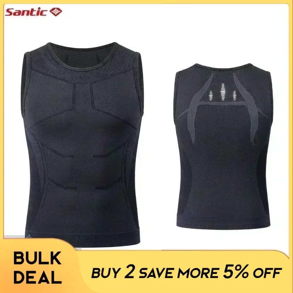 Santic Men's Sleeveless Cycling Undershirt Gym Sports Base Layer Vests Outdoor Summer Breathable Quick Dry MTB Bike Clothing Top