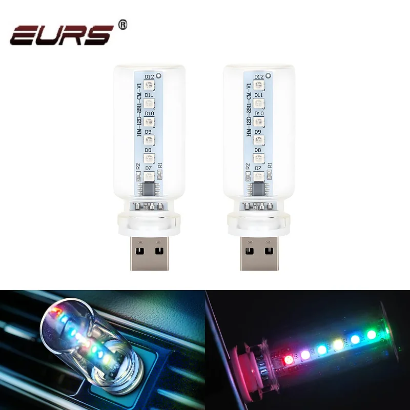 

2PCS USB RGB Car Lamp Interior Atmosphere Light Retro-Inspired Mood Lamp Glass Bottle Wireless Touch LED Car Interior Lights