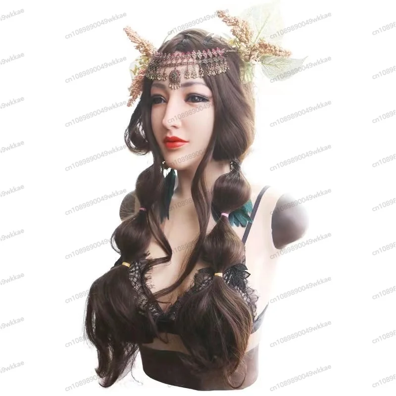 Silicone beautiful woman headgear mask COS makeup props CD drag men to women thin