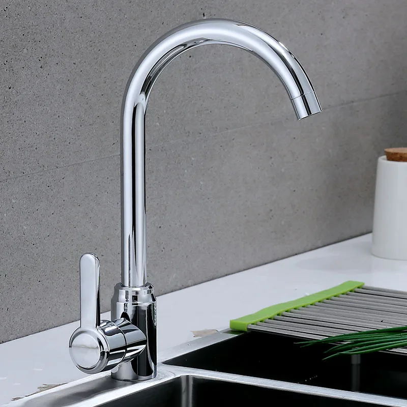 

Смеситель для кухни из нержавеющей стали, хромированный смеситель для раковины с одним отверстием, монтируемый на палубе, поворотный излив на 360°, смеситель для горячей и холодной воды