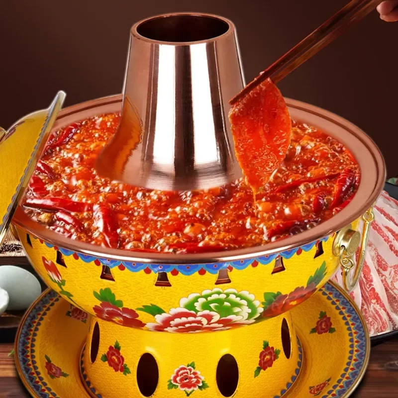 Custom Pure Copper Hot Pot Single Small Enamel Alcohol Stove Household Old Beijing Style Traditional Cookware for Home Dining