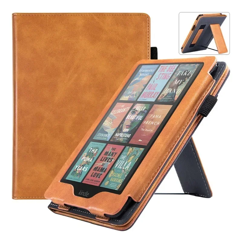 Leather 7 inch e-Reader Cover with Hand Support KPW6 Protective Shell for Kindle Paperwhite 12th Gen 2024(SA568B/569P)/Colorsoft