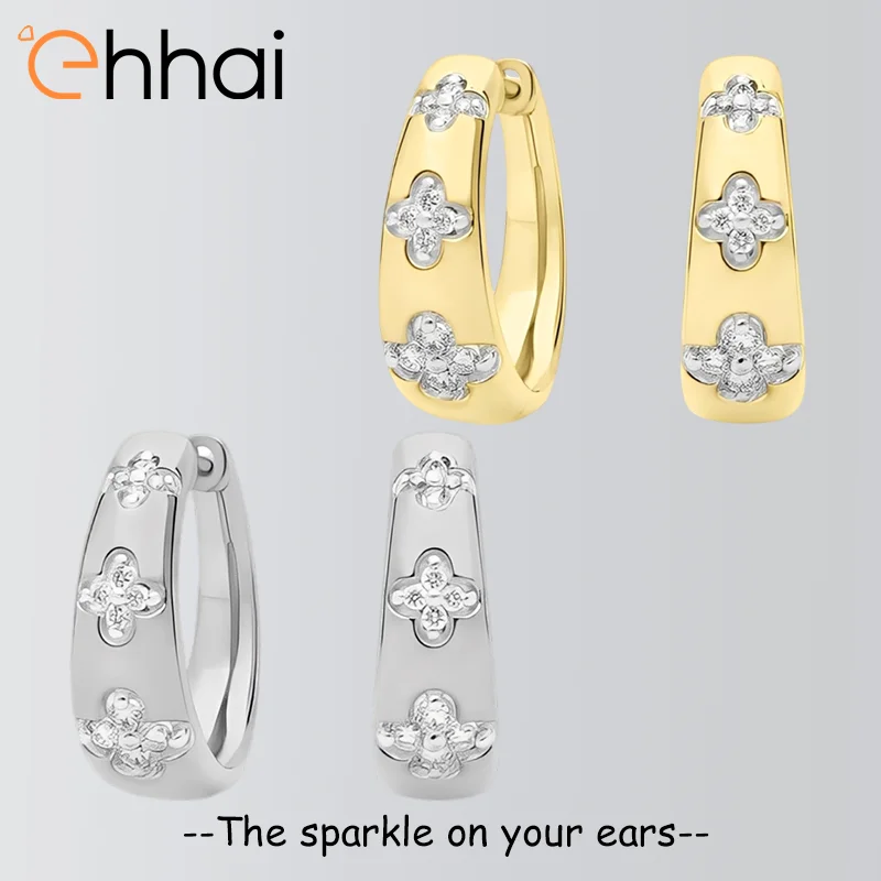 

Ehhai GRA Certified Round Cut Moissanite Flower Hoop Earrings for Women 925 Sterling Silver Clip Earring Fine Jewelry Pendientes