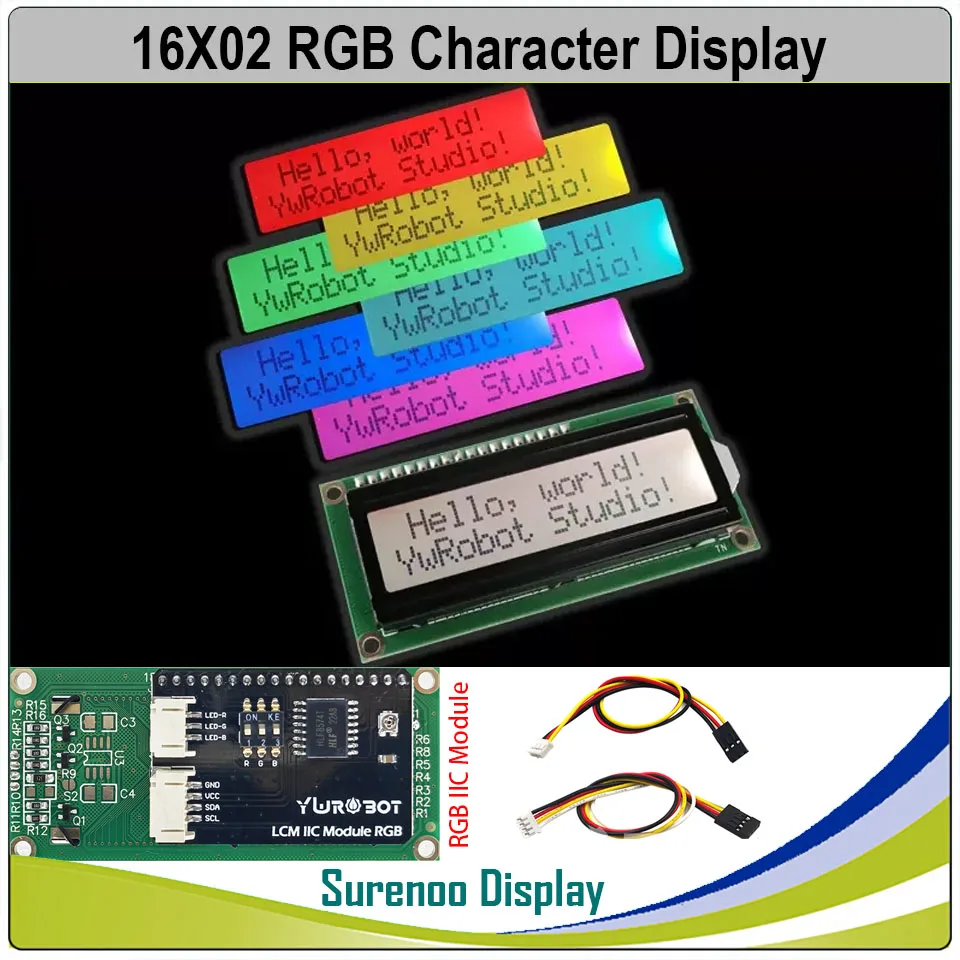 Surenoo 162 16X2 1602 5.0V Character LCD Module Display Screen LCM FSTN Positive Negative 7 RGB Colors Backlight