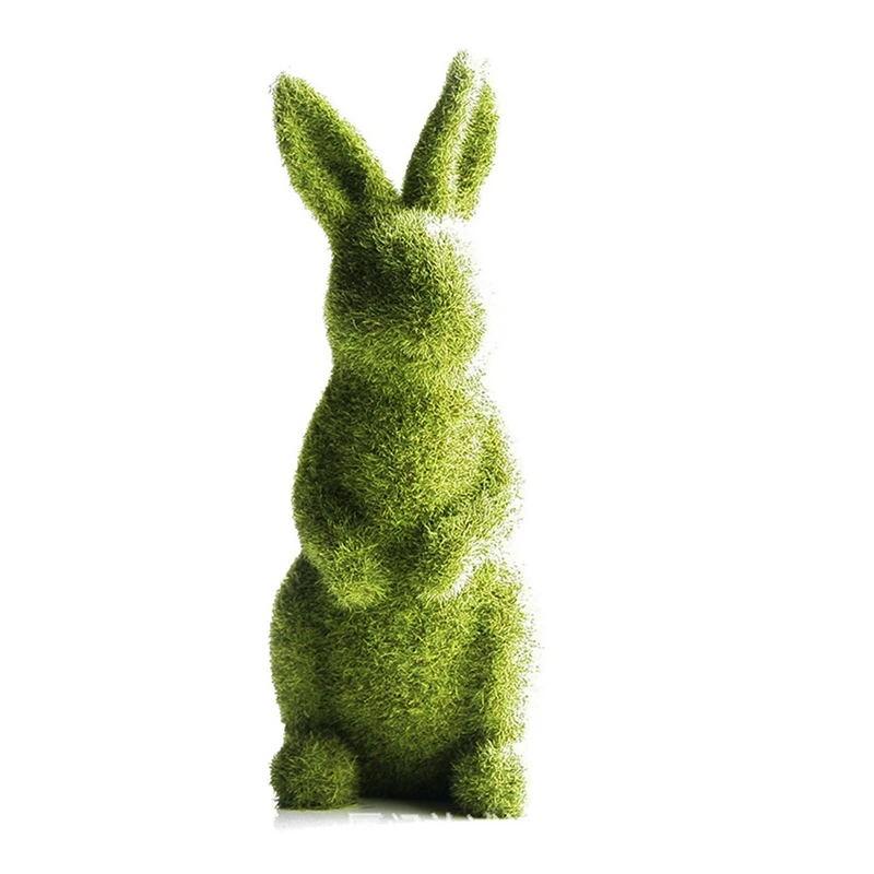 ABKO-Easter Furry Flocking  Simulation  Green Resin Ornaments  Garden Courtyard Grass Outdoor Table Decor