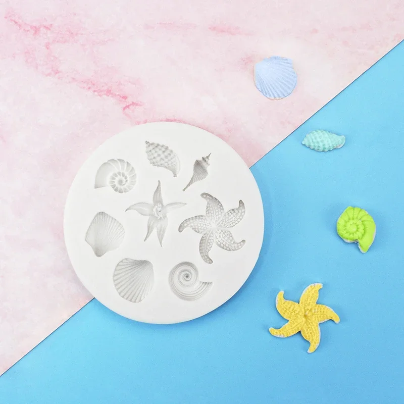 1pcs Creative DIY Chocolate Mold Cake Decorating Tools Sea Creatures Conch Starfish Shell Fondant Cake Candy Silicone Molds