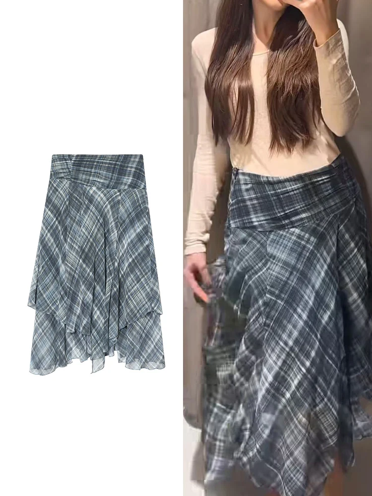 Jupes à carreaux Vintage pour femmes, mode rue, taille haute, mi-longue irrégulière, printemps été, vêtements Chic décontractés pour dames, 2026