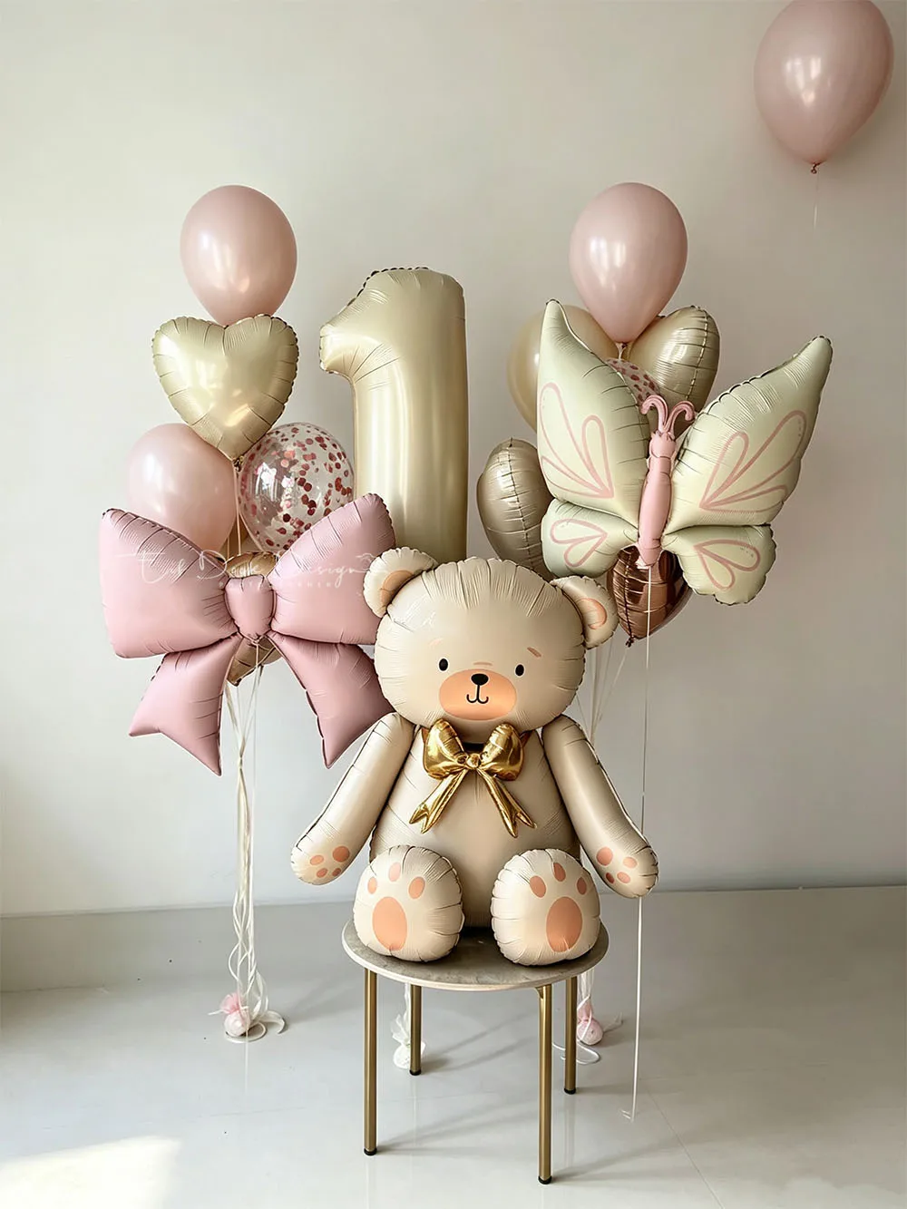21-teiliges 3D-Set mit Niedlichen Cartoon-Bären, Schmetterlingen und Zahlen-Ballons für Geburtstage, Valentinstag und Brautpartys