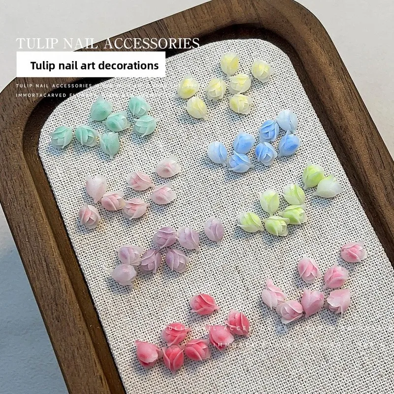 LYLE 50Pcs Sweet Tulip Nail Charms Mixed Pack Pure Charming Fresh Style Resin Flowers DIY Nail Art Accessories