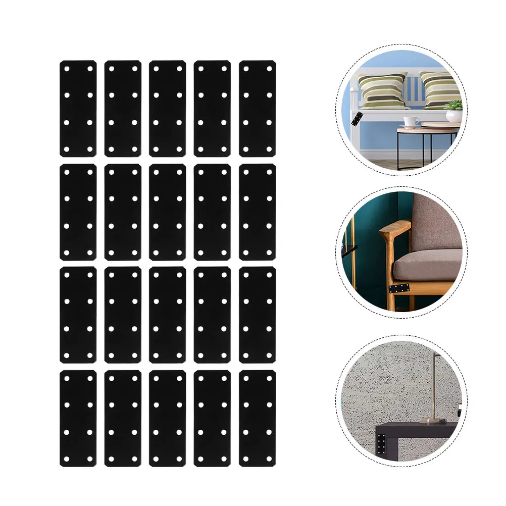 

20Pcs Flat Straight Brace Bracket Thickened Iron Repair Reinforcement Plates for Furniture Shelves Cabinets Tables Durable