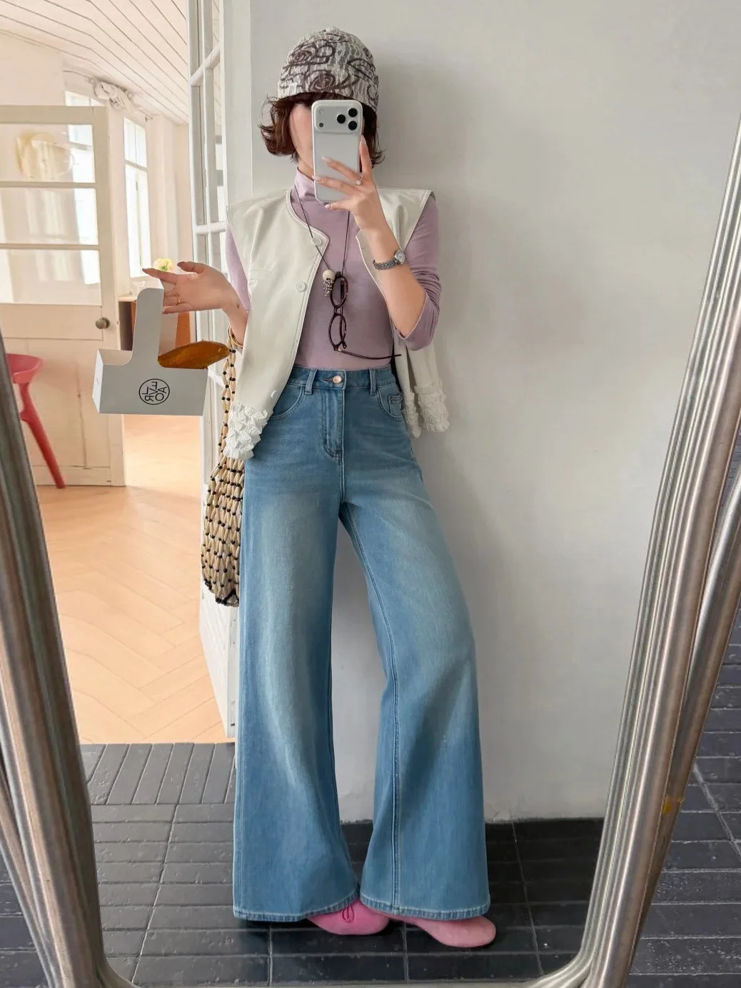 Light Blue High Waist Loose Wide Leg Denim Jeans Women's Spring Summer New Style Micro Flared Pants Comfortable Breathable