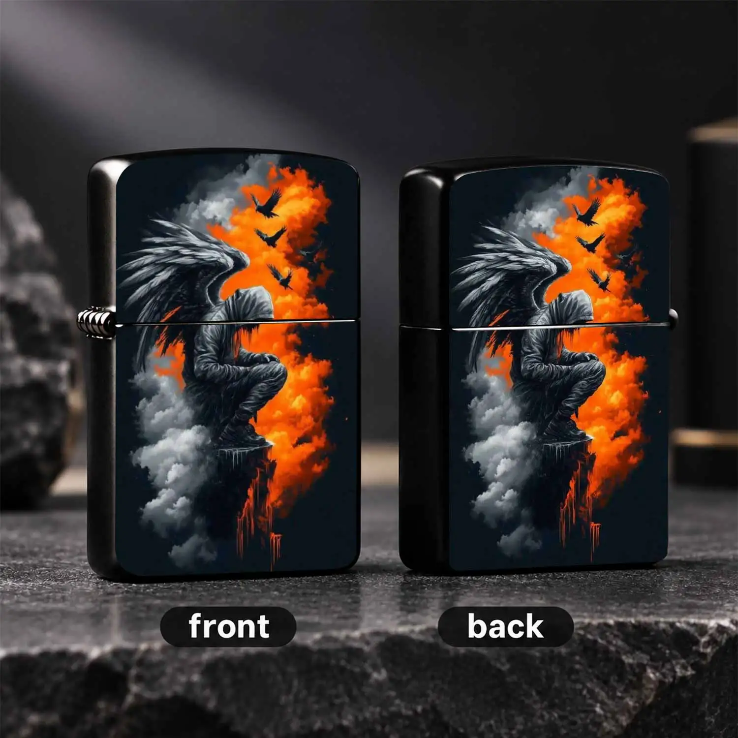 Trendy Dark Fallen Angel Art Pattern Portable Igniter, Atmospheric Stylish Personal Decor Item, Unique Creative Pocket Accessory For Friends, Durable Exquisite Thoughtful Gift For All Daily And Outdoor Scenarios, Distinctive Collectible Tre