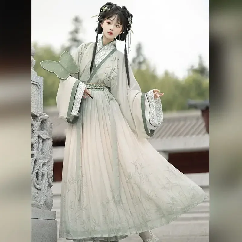 Chinesisches Hanfu-Kleid für Damen, Kostüm, altes traditionelles Vintage-Crossover-Kragen, Song-Dynastie, Sommer, grüne Hanfu-Anzüge