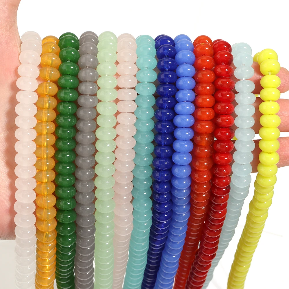 1 String 5x8mm Imitation Jade Glass Beads Solid Color Abacus Flat Round Loose Beads For Jewelry Making DIY Bracelets Necklace