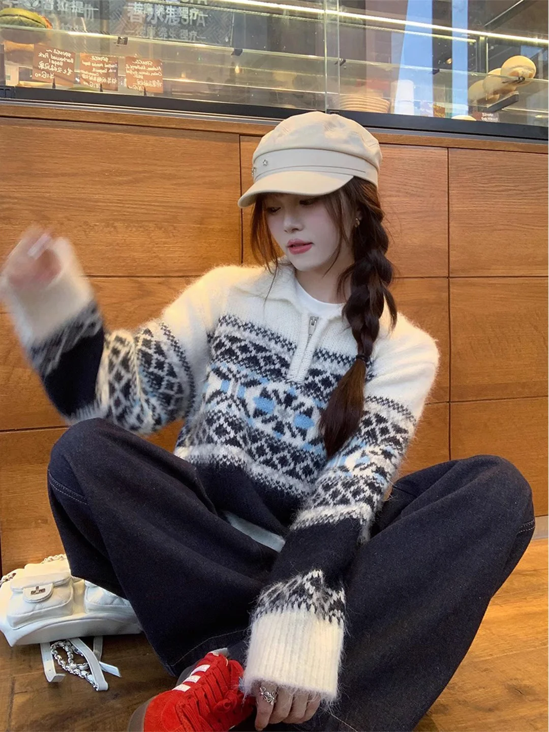 لينة مريحة عالية Ne f البريدي تصميم محبوك سترة المرأة الخريف الشتاء جديد Sle كسول قسط يشعر فضفاض صالح تريكو #5