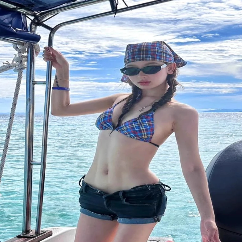 Retro Gingham Bikini Set Women Sexy Tie Side Swimsuit Vintage Plaid Beachwear Summer Holiday Bathing Suit view 4