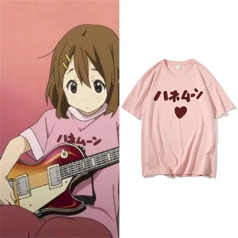 일본 만화 느슨한 T 셔츠 여름 남성 여성 Tshirt 재미 있은 귀여운 애니메이션 K-ON Hirasawa Yui Akiyama Mio 같은 스타일 프린트 T 셔츠