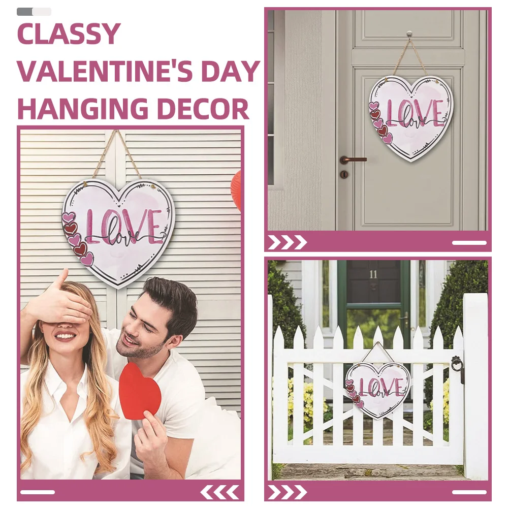 

2Pcs Heart Wooden Sign Romantic Hanging Decor for Valentine's Day Wall Door Porch Decoration Love Hanging Sign Wood Valentine