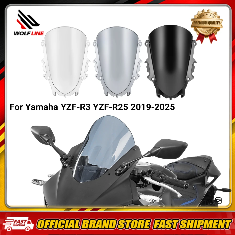 WOLFLINE Windshield Windscreen for Yamaha YZF-R3 YZF-R25 2019-2025 Wind Deflectors for Highway Commuting & Long Distance Touring