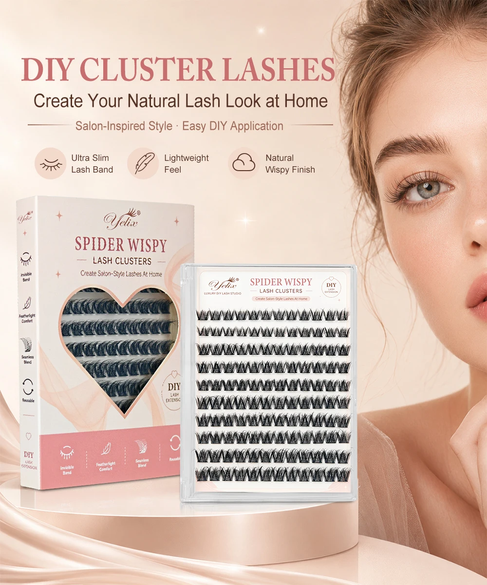 Yelix DIY Cluster Lashes Wispy Soft Selbstklebende Falsche Wimpernverlängerungen Großhandel für Schönheitssalons und Distributoren – Detail 1